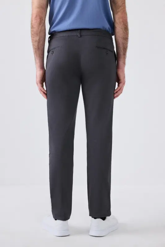 Ds Damat Slim Fit Antrasit Armürlü Yon Beli Lastikli Esnek Likrali Yondan Cepli Chino Pantolon-Gri - 4