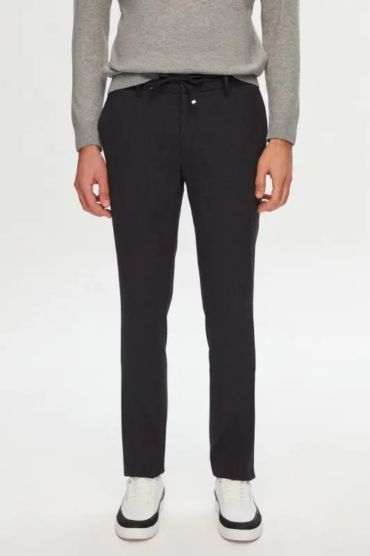 Ds Damat Slim Fit Antrasit Beli Lastikli İpli Fermuarlı Likralı Rahat Jogger Pantolon - Antrasit - 1