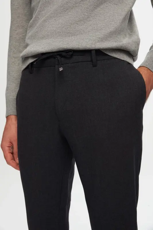 Ds Damat Slim Fit Antrasit Beli Lastikli İpli Fermuarlı Likralı Rahat Jogger Pantolon - Antrasit - 2