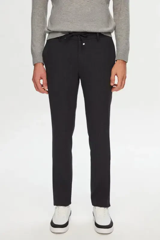 Ds Damat Slim Fit Antrasit Beli Lastikli İpli Fermuarlı Likralı Rahat Jogger Pantolon-Antrasit - D'S DAMAT