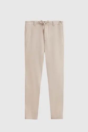 Ds Damat Slim Fit Beige Elastic Waistband Drawstring Zippered Lycra Comfortable Jogger Pants-Beige - 5