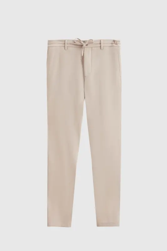Ds Damat Slim Fit Beige Elastic Waistband Drawstring Zippered Lycra Comfortable Jogger Pants-Beige - 5