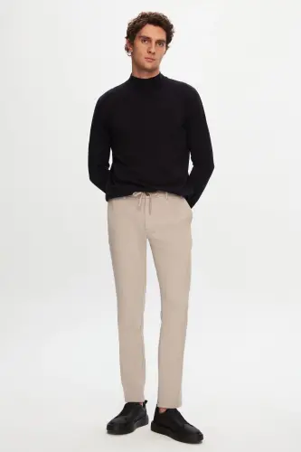 Ds Damat Slim Fit Beige Elastic Waistband Drawstring Zippered Lycra Comfortable Jogger Pants-Beige - 6