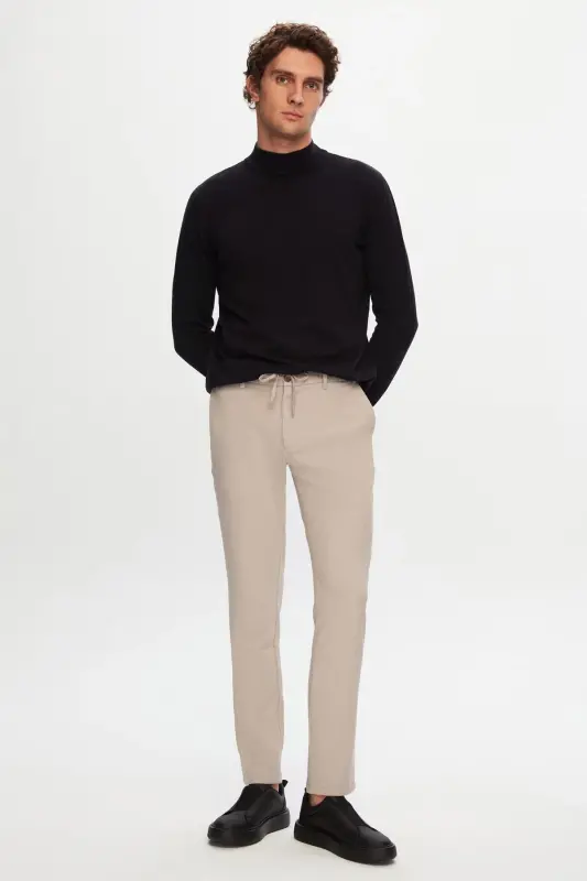 Ds Damat Slim Fit Beige Elastic Waistband Drawstring Zippered Lycra Comfortable Jogger Pants-Beige - 6