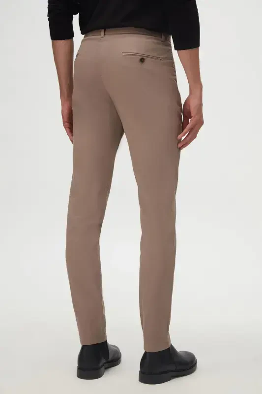 Ds Damat Slim Fit Beige Textured Side Elastic Waistband Flexible Lycra Side Pocket Chino Pants-Beige - 3