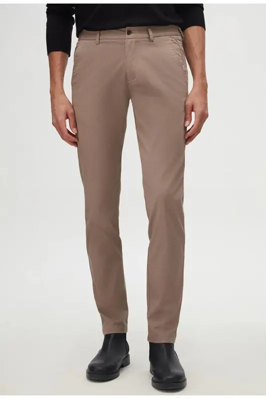 Ds Damat Slim Fit Bej Armürlü Yon Beli Lastikli Esnek Likrali Yondan Cepli Chino Pantolon-Bej - 1