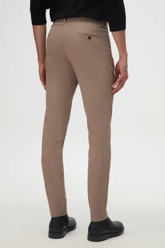 Ds Damat Slim Fit Bej Armürlü Yon Beli Lastikli Esnek Likrali Yondan Cepli Chino Pantolon-Bej - 3