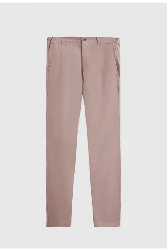 Ds Damat Slim Fit Bej Armürlü Yon Beli Lastikli Esnek Likrali Yondan Cepli Chino Pantolon-Bej - 4