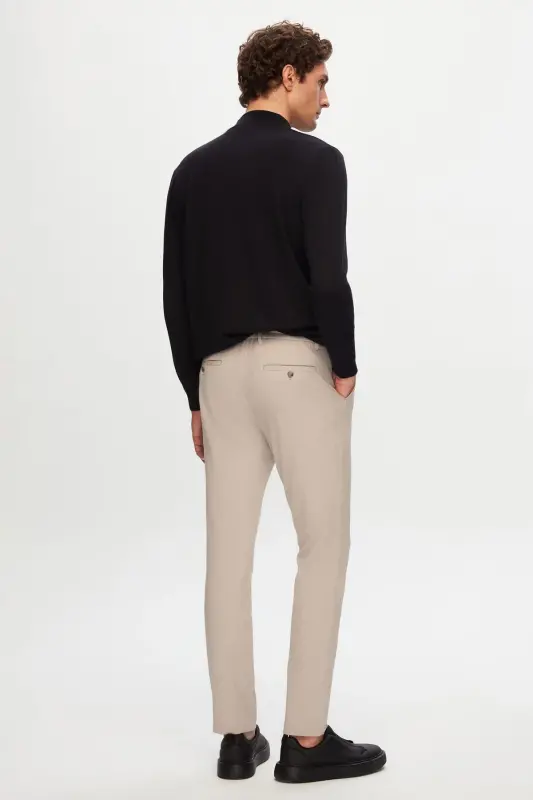 Ds Damat Slim Fit Bej Beli Lastikli İpli Fermuarlı Likralı Rahat Jogger Pantolon - Bej - 4