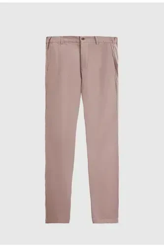 Ds Damat Slim Fit Бежевый Жаккардовый Эластичный Хлопок-стрейч Чинос с эластичной талией по бокам и боковыми карманами - Бежевый - 4