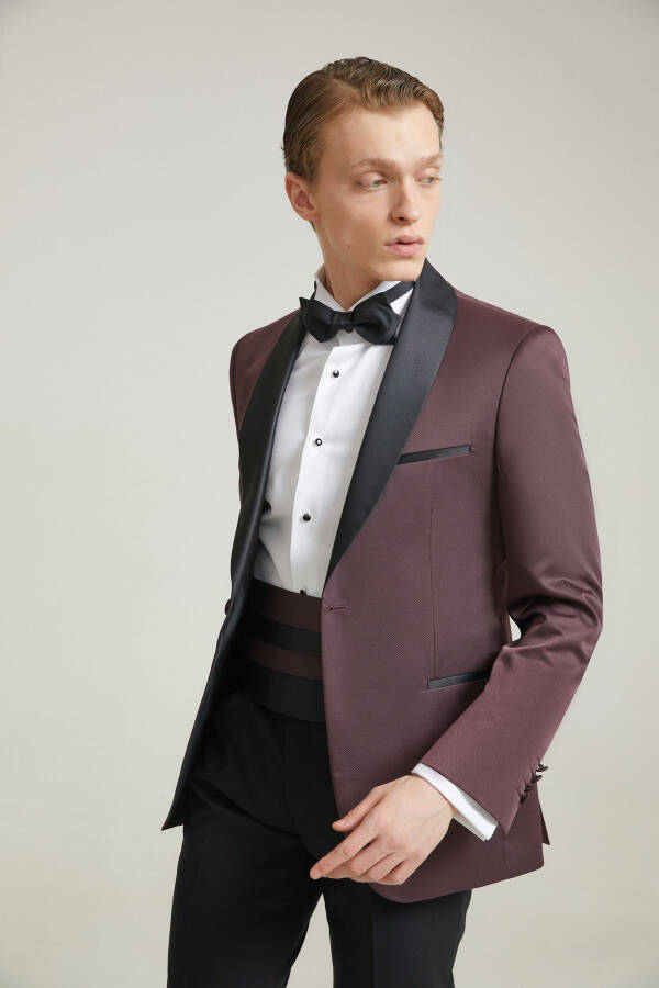 Ds Damat Slim Fit Bordo Jakar Desenli Damatlık & Smokin Takım Elbise - 18