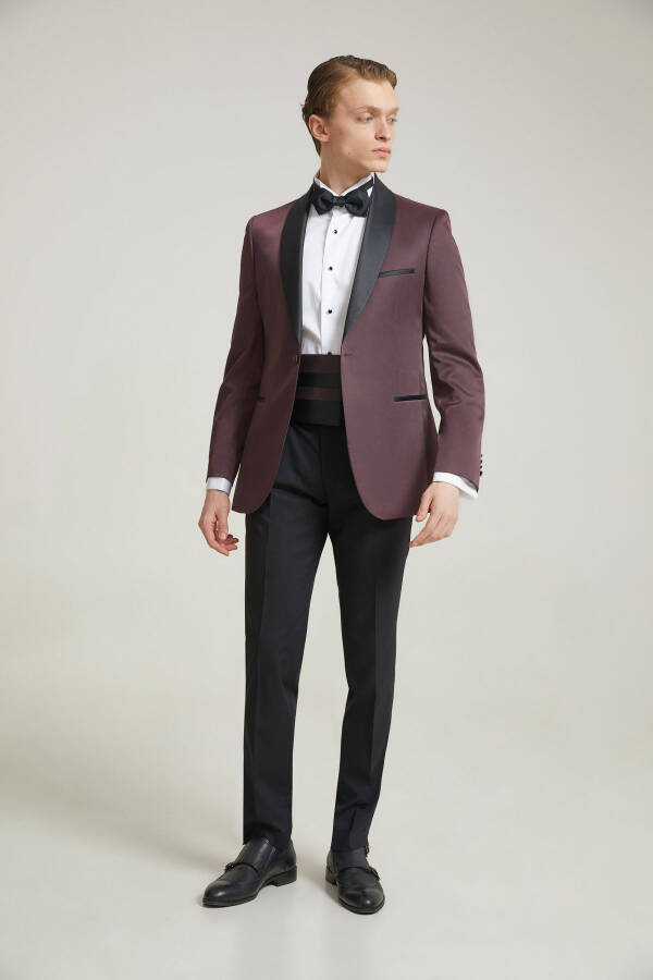 Ds Damat Slim Fit Bordo Jakar Desenli Damatlık & Smokin Takım Elbise - 7