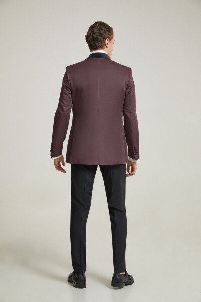 Ds Damat Slim Fit Bordo Jakar Desenli Damatlık & Smokin Takım Elbise - 5