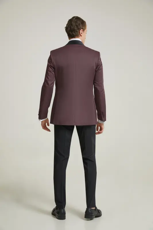 Ds Damat Slim Fit Bordo Jakar Desenli Damatlık & Smokin Takim Elbise - 3