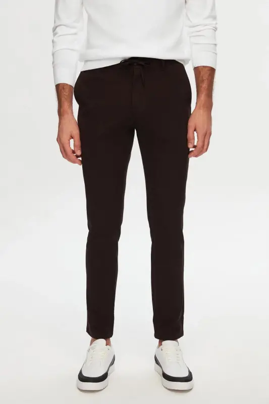 Ds Damat Slim Fit Brown Elastic Waistband Drawstring Zippered Lycra Comfortable Jogger Pants-Coffee - 6