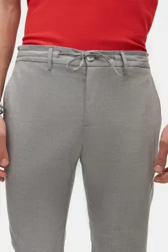 Ds Damat Slim Fit Gri Beli Rezinkali Ipli Fermuarli Likrali Qulay Jogger Shim-Kulrang Melanj - 1