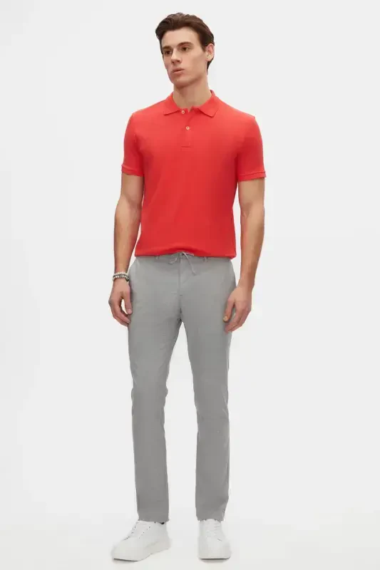 Ds Damat Slim Fit Gri Beli Rezinkali Ipli Fermuarli Likrali Qulay Jogger Shim-Kulrang Melanj - 2