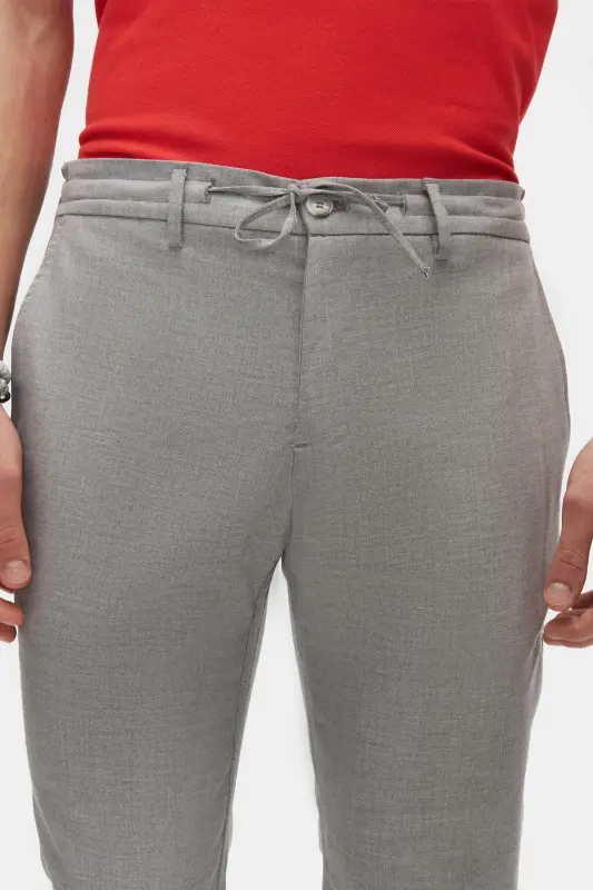 Ds Damat Slim Fit Gri Beli Rezinkali Ipli Fermuarli Likrali Qulay Jogger Shim-Kulrang Melanj - 1
