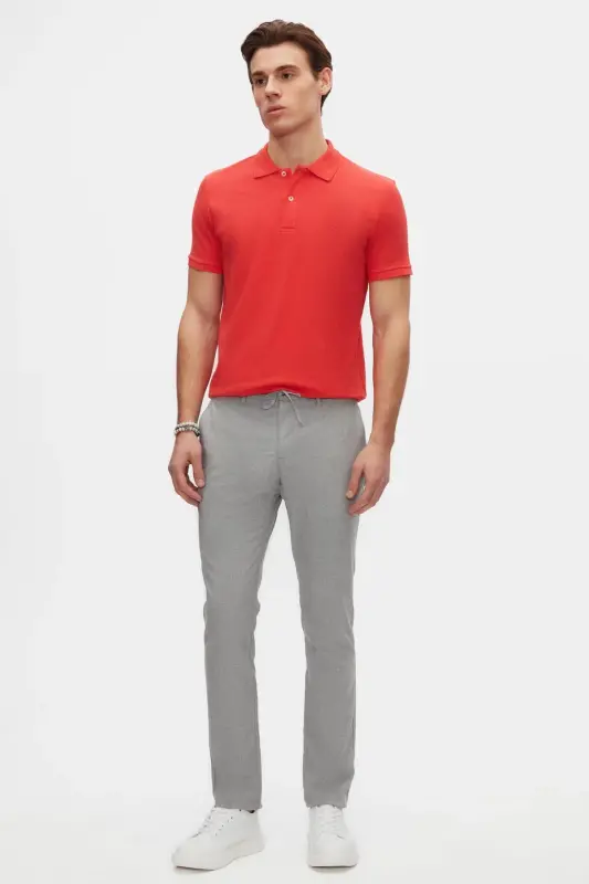Ds Damat Slim Fit Gri Beli Rezinkali Ipli Fermuarli Likrali Qulay Jogger Shim-Kulrang Melanj - 2