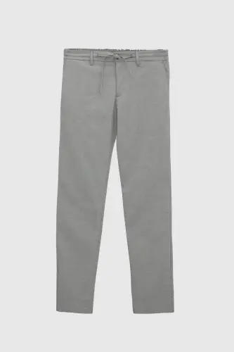 Ds Damat Slim Fit Gri Beli Rezinkali Ipli Fermuarli Likrali Qulay Jogger Shim-Kulrang Melanj - 3