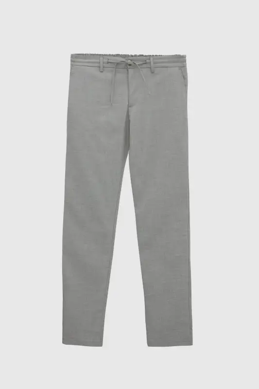 Ds Damat Slim Fit Gri Beli Rezinkali Ipli Fermuarli Likrali Qulay Jogger Shim-Kulrang Melanj - 3