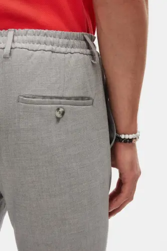 Ds Damat Slim Fit Gri Beli Rezinkali Ipli Fermuarli Likrali Qulay Jogger Shim-Kulrang Melanj - 4