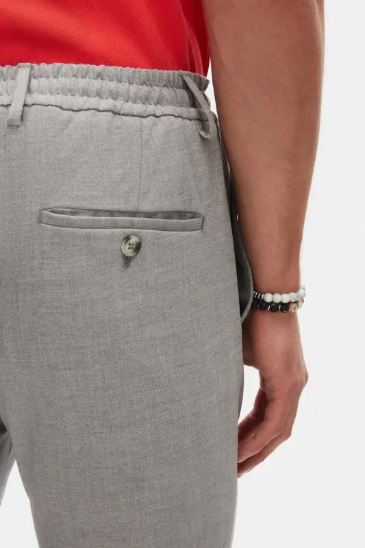 Ds Damat Slim Fit Gri Beli Rezinkali Ipli Fermuarli Likrali Qulay Jogger Shim-Kulrang Melanj - 4
