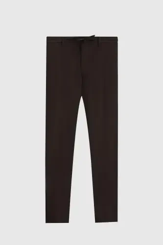 Ds Damat Slim Fit Jigarrang Beli Rezinali Ipli Fermuarli Likrali Qulay Jogger Shim - Qahva - 3