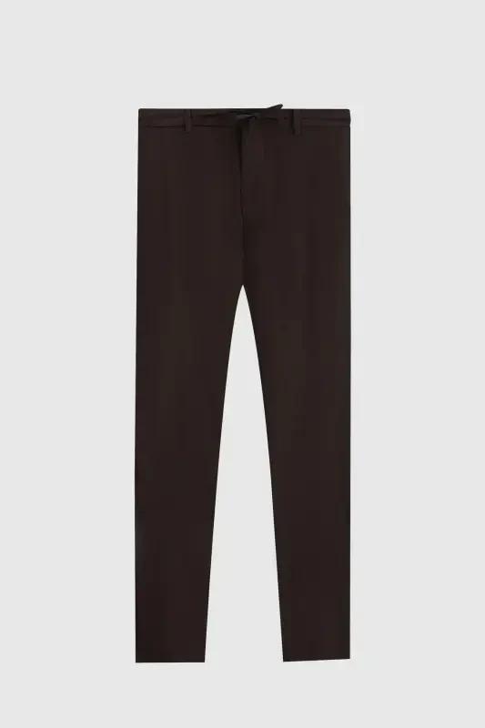 Ds Damat Slim Fit Jigarrang Beli Rezinali Ipli Fermuarli Likrali Qulay Jogger Shim - Qahva - 3