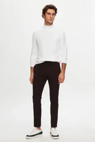 Ds Damat Slim Fit Jigarrang Beli Rezinali Ipli Fermuarli Likrali Qulay Jogger Shim - Qahva - 4