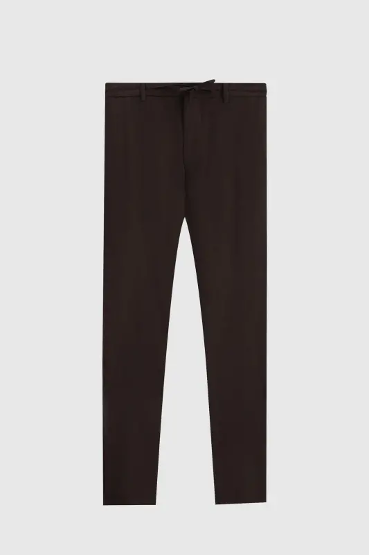 Ds Damat Slim Fit Kahverengi Beli Lastikli İpli Fermuarlı Likralı Rahat Jogger Pantolon-Kahve - 3