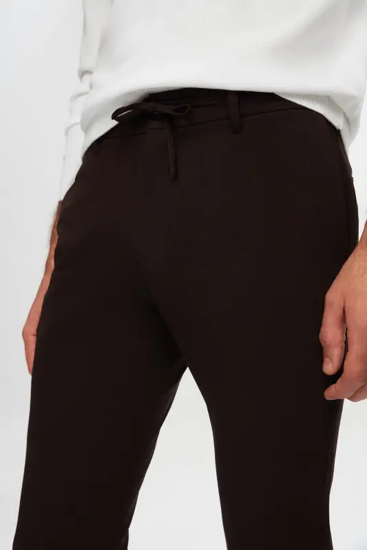 Ds Damat Slim Fit Kahverengi Beli Lastikli İpli Fermuarlı Likralı Rahat Jogger Pantolon-Kahve - 7