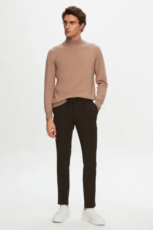 Ds Damat Slim Fit Khaki Elastic Waistband Drawstring Zippered Lycra Comfortable Jogger Pants-Khaki - 3