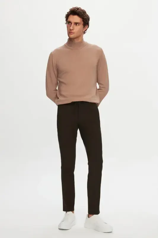 Ds Damat Slim Fit Khaki Elastic Waistband Drawstring Zippered Lycra Comfortable Jogger Pants-Khaki - 6