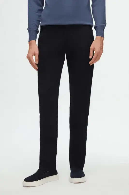 Ds Damat Slim Fit Ko'k Armürlü Yon Beli Rezinali Elastik Likralı Yondan Cho'ntakli Chino Shim-Ko'k - 1