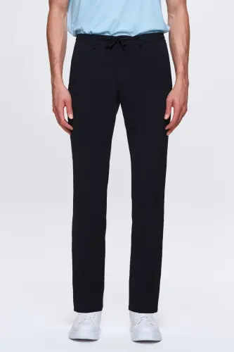 Ds Damat Slim Fit Ko'k Beli Rezinali Ipli Fermuarli Likrali Qulay Jogger Shim - Ko'k - 1