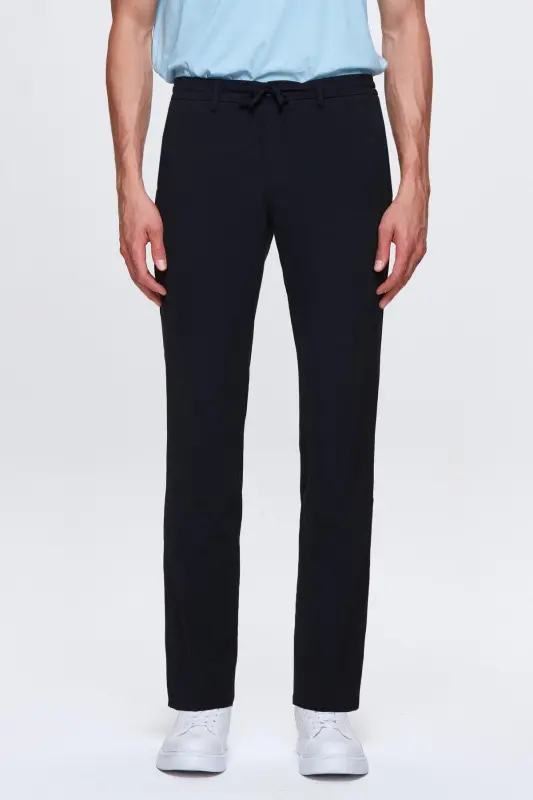 Ds Damat Slim Fit Ko'k Beli Rezinali Ipli Fermuarli Likrali Qulay Jogger Shim - Ko'k - 1