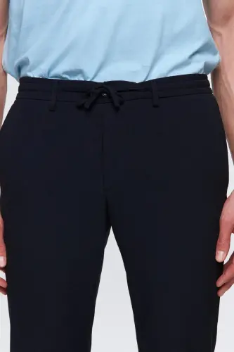 Ds Damat Slim Fit Ko'k Beli Rezinali Ipli Fermuarli Likrali Qulay Jogger Shim - Ko'k - 2