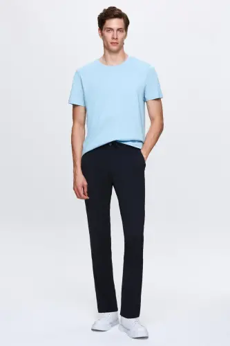 Ds Damat Slim Fit Ko'k Beli Rezinali Ipli Fermuarli Likrali Qulay Jogger Shim - Ko'k - 4