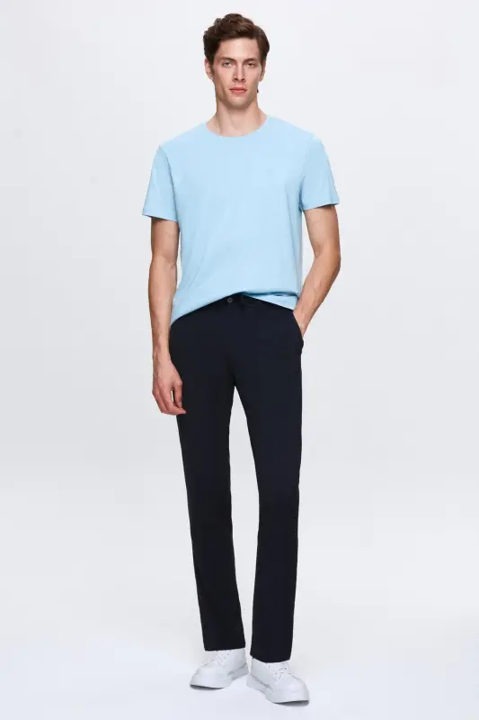 Ds Damat Slim Fit Ko'k Beli Rezinali Ipli Fermuarli Likrali Qulay Jogger Shim - Ko'k - 4