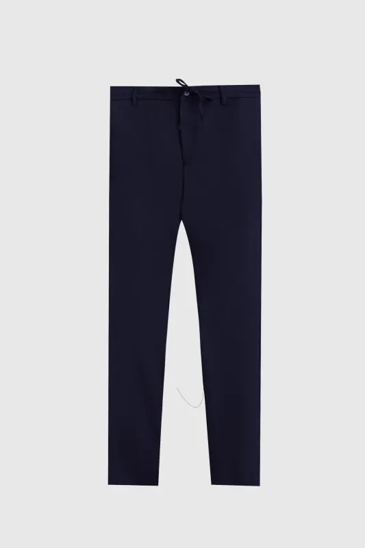Ds Damat Slim Fit Ko'k Beli Rezinali Ipli Fermuarli Likrali Qulay Jogger Shim - Ko'k - 5