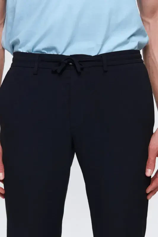 Ds Damat Slim Fit Lacivert Beli Lastikli İpli Fermuarlı Likralı Rahat Jogger Pantolon-Lacivert - 2