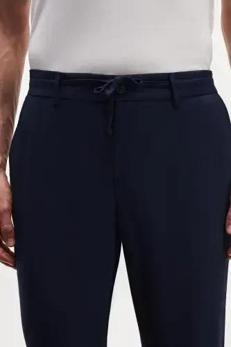 Ds Damat Slim Fit Light Navy Blue Elastic Waistband Drawstring Zippered Lycra Comfortable Jogger Pants-164809 - D'S DAMAT (1)