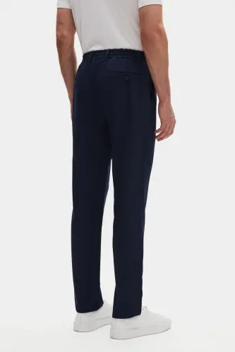 Ds Damat Slim Fit Light Navy Blue Elastic Waistband Drawstring Zippered Lycra Comfortable Jogger Pants-164809 - 3