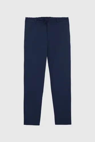 Ds Damat Slim Fit Light Navy Blue Elastic Waistband Drawstring Zippered Lycra Comfortable Jogger Pants-164809 - 5