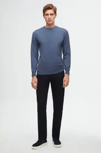 Ds Damat Slim Fit Navy Blue Textured Side Elastic Waistband Flexible Lycra Side Pocket Chino Pants-Navy Blue - 2