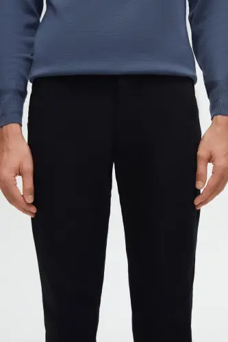 Ds Damat Slim Fit Navy Blue Textured Side Elastic Waistband Flexible Lycra Side Pocket Chino Pants-Navy Blue - 3