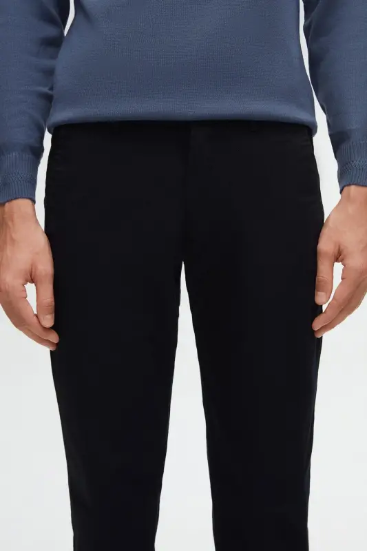 Ds Damat Slim Fit Navy Blue Textured Side Elastic Waistband Flexible Lycra Side Pocket Chino Pants-Navy Blue - 3