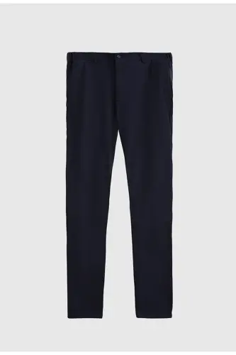 Ds Damat Slim Fit Navy Blue Textured Side Elastic Waistband Flexible Lycra Side Pocket Chino Pants-Navy Blue - 5