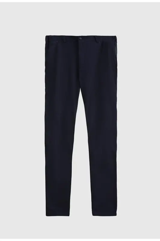 Ds Damat Slim Fit Navy Blue Textured Side Elastic Waistband Flexible Lycra Side Pocket Chino Pants-Navy Blue - 5